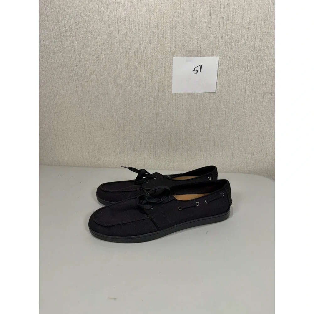 Toms Mens Boat Shoes Black Canvas Lace Up Loafers 10009395 Size 9.5 M